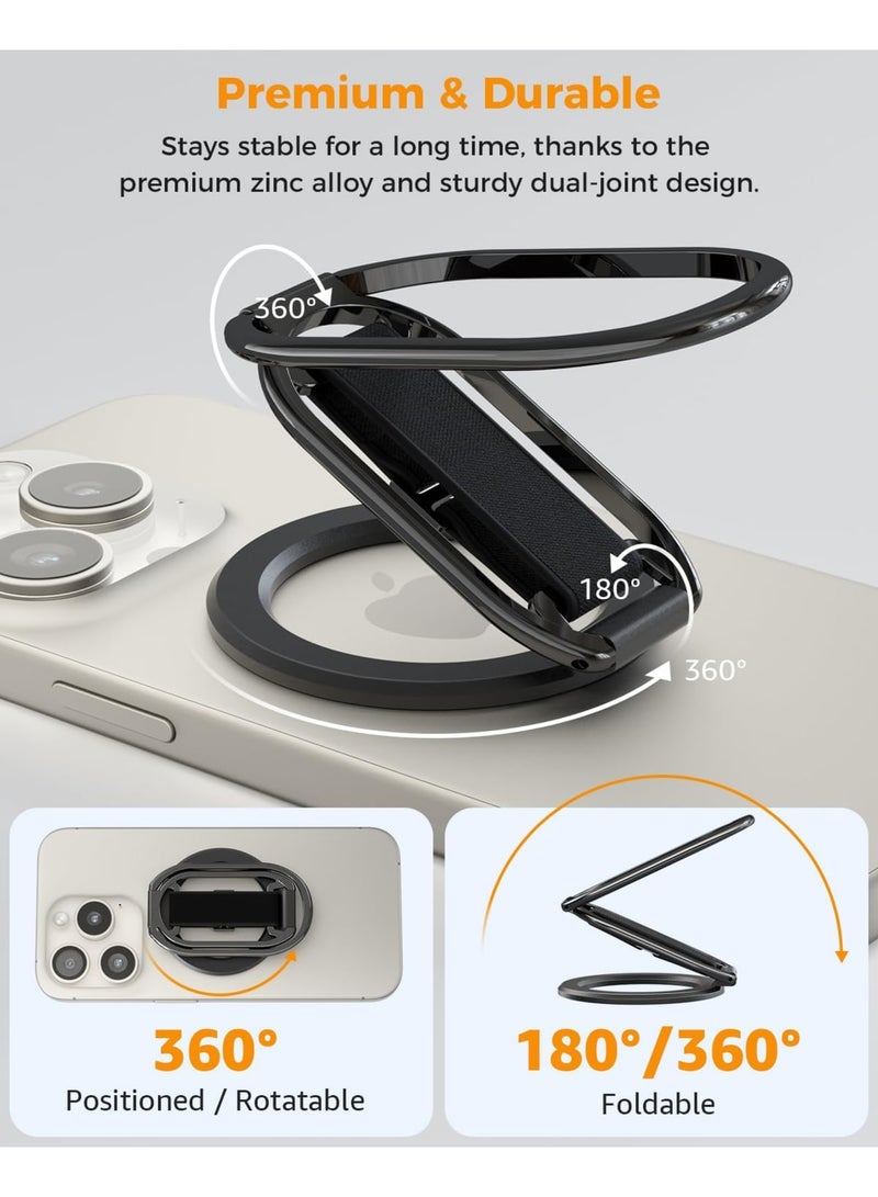 SYOSI [2024 Newest] 4-in-1 Phone Ring Holder Strap for MagSafe Phone Grip, Finger Loop Kickstand Compatible with iPhone 15/14/13/12/Pro/Max/Plus (Black) - Image 3